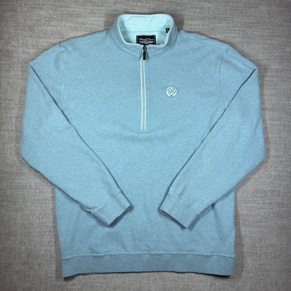 Straight Down Mens XL Blue Heathered Cotton Quarter Zip Pullover Golf Sweater
